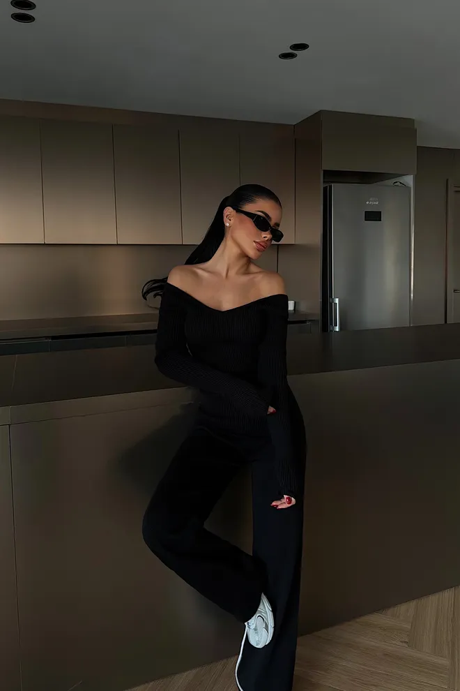 EYYO ATELIER Set Negru Casual Elegant Sexy Îmbrăcăminte cu ridicata 1