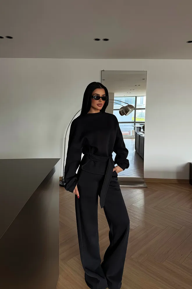 EYYO ATELIER Set Nero Elegante Casual Streetwear Abbigliamento all'ingrosso Da cocktail