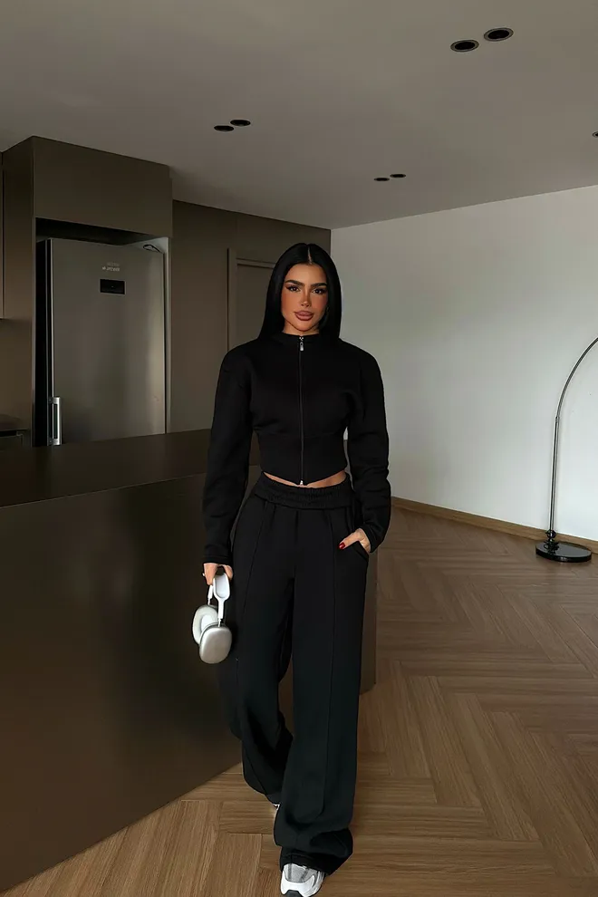 EYYO ATELIER Black Casual Streetwear Jogger Set Wholesale Clothing 1