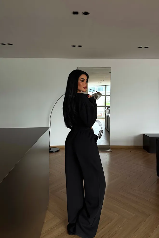 EYYO ATELIER Black Casual Streetwear Jogger Set Wholesale Clothing Spring