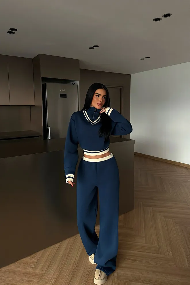 EYYO ATELIER Navy Blue Elegant Casual Set Wholesale Clothing 1