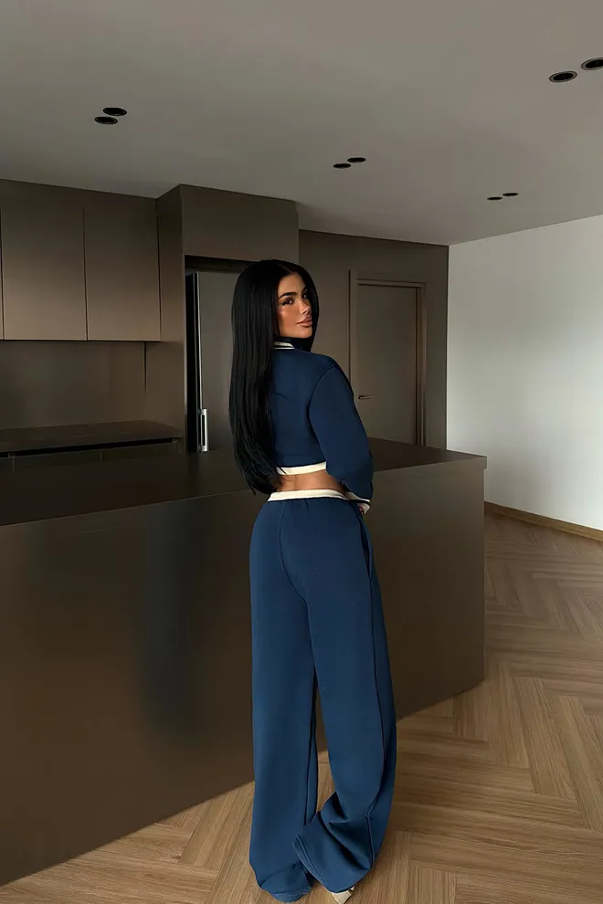 EYYO ATELIER Navy Blue Elegant Casual Set Wholesale Clothing Spring