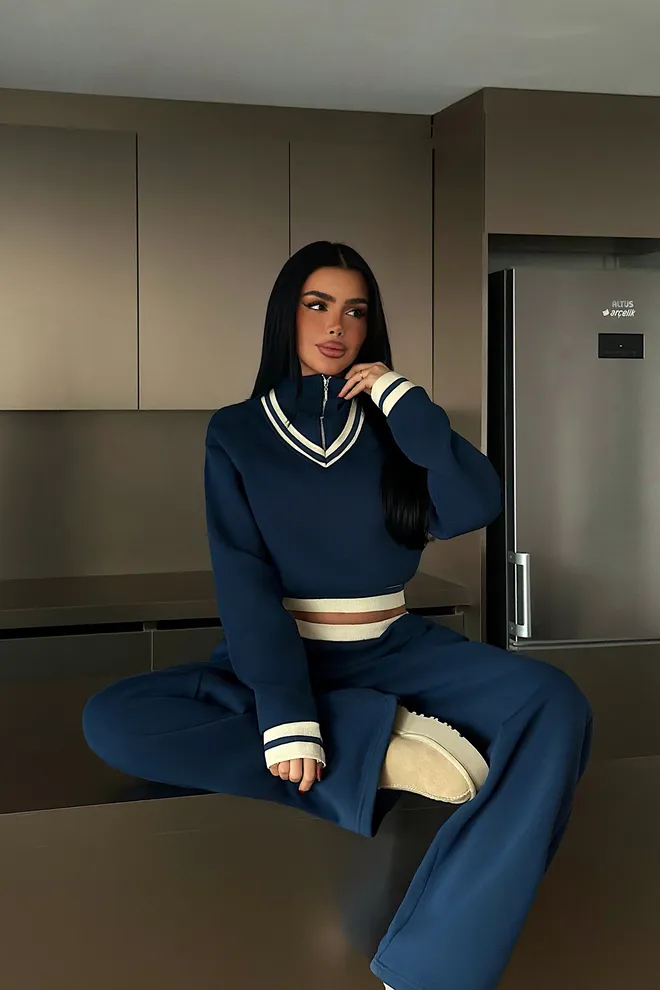 EYYO ATELIER Navy Blue Elegant Casual Set Wholesale Clothing Lounge