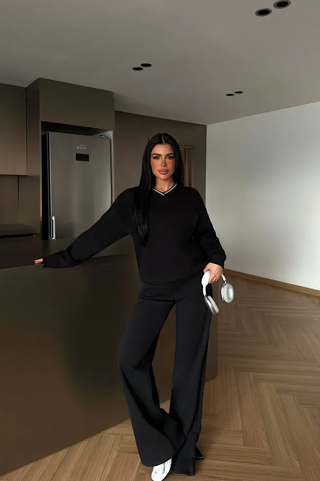 EYYO ATELIER Tepláková Súprava Čierna Neformálny Športový Streetwear Veľkoobchod s oblečením Neformálny