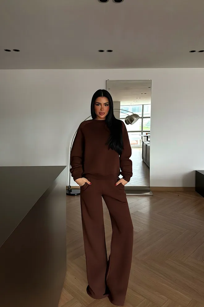 EYYO ATELIER Brown Casual Sport Modest Set Wholesale Clothing Modest