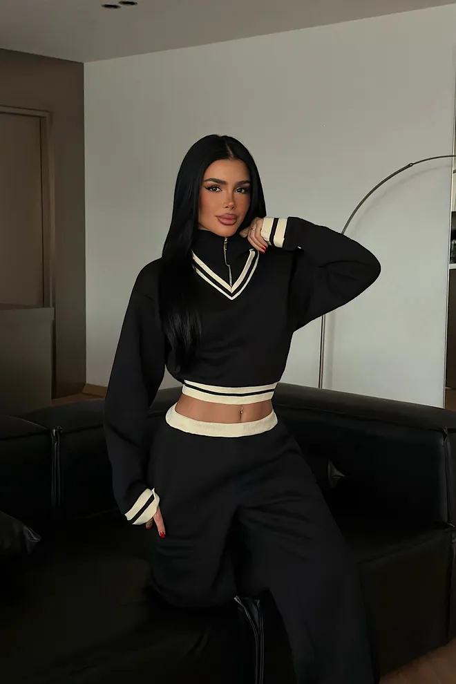 EYYO ATELIER Black Set Over sized V Neck Palazzo Pants Wholesale Clothing 1