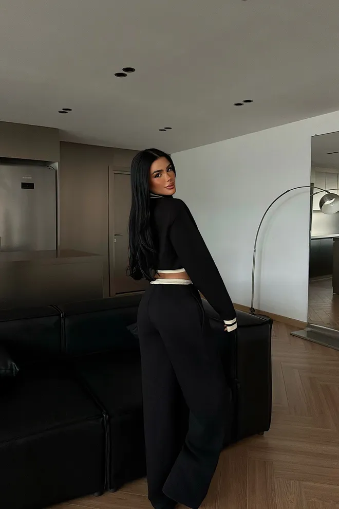 EYYO ATELIER Black Set Over sized V Neck Palazzo Pants Wholesale Clothing Spring