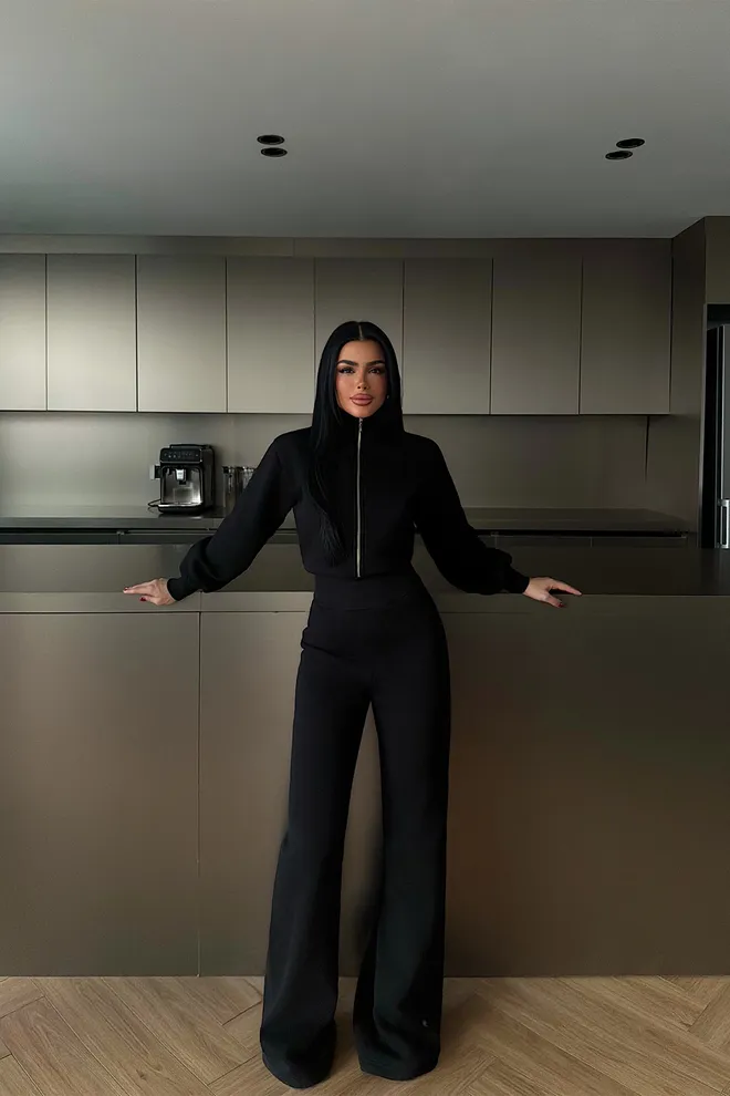 EYYO ATELIER Schwarz Lässig Sport Streetwear Elegant Jumpsuit Großhandelskleidung Lässig