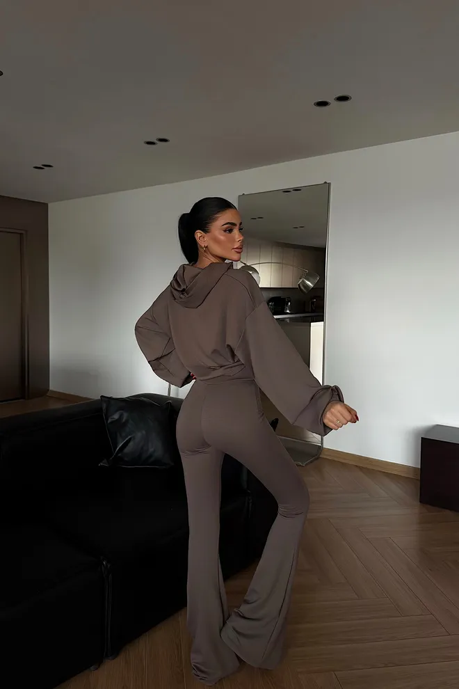 EYYO ATELIER Kahverengi Gündelik Spor Giyim Sokak Tarzı Set Toptan Giyim Bahar