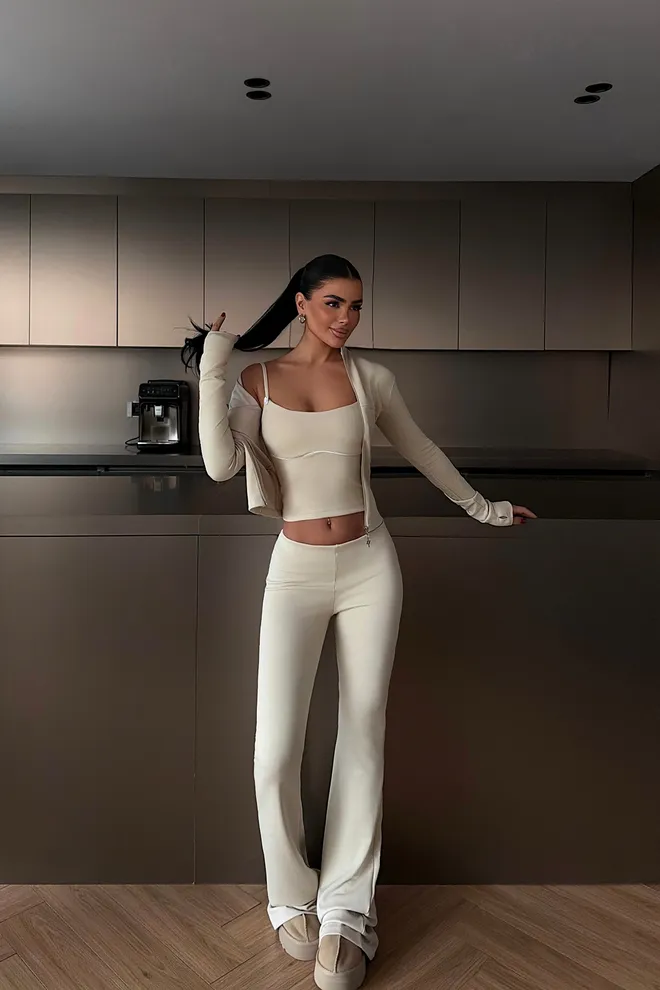 EYYO ATELIER Beige Casual Deporte Sexy Conjunto Ropa al por mayor Casual