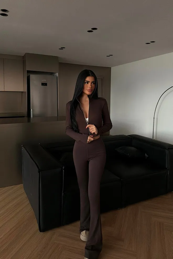 EYYO ATELIER Brown Slim Fit Casual Set Wholesale Clothing Lounge