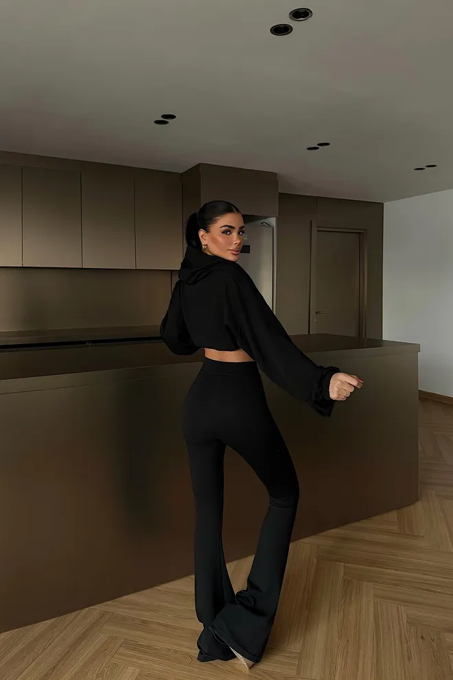 EYYO ATELIER Set Siyah Gündelik Spor Giyim Sokak Tarzı Toptan Giyim Bahar