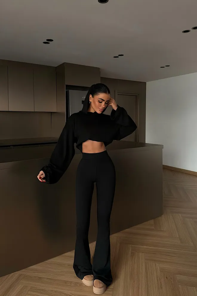 EYYO ATELIER Set Siyah Gündelik Spor Giyim Sokak Tarzı Toptan Giyim 1