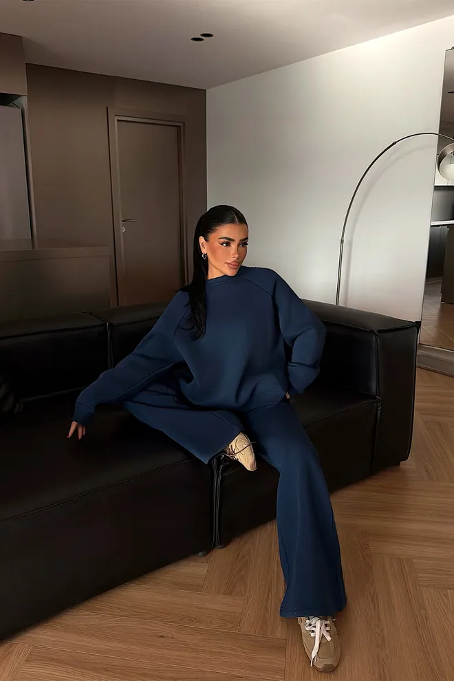 EYYO ATELIER Set Mornarsko Plava Ležerni Sport Ulična Moda Veleprodaja odjeće Skroman