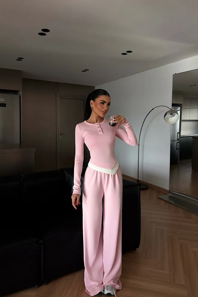 EYYO ATELIER Rinkinys Rožinė Kokteilinė Zomša Didmeninė prekyba drabužiais Apykaklė su įkirpimu