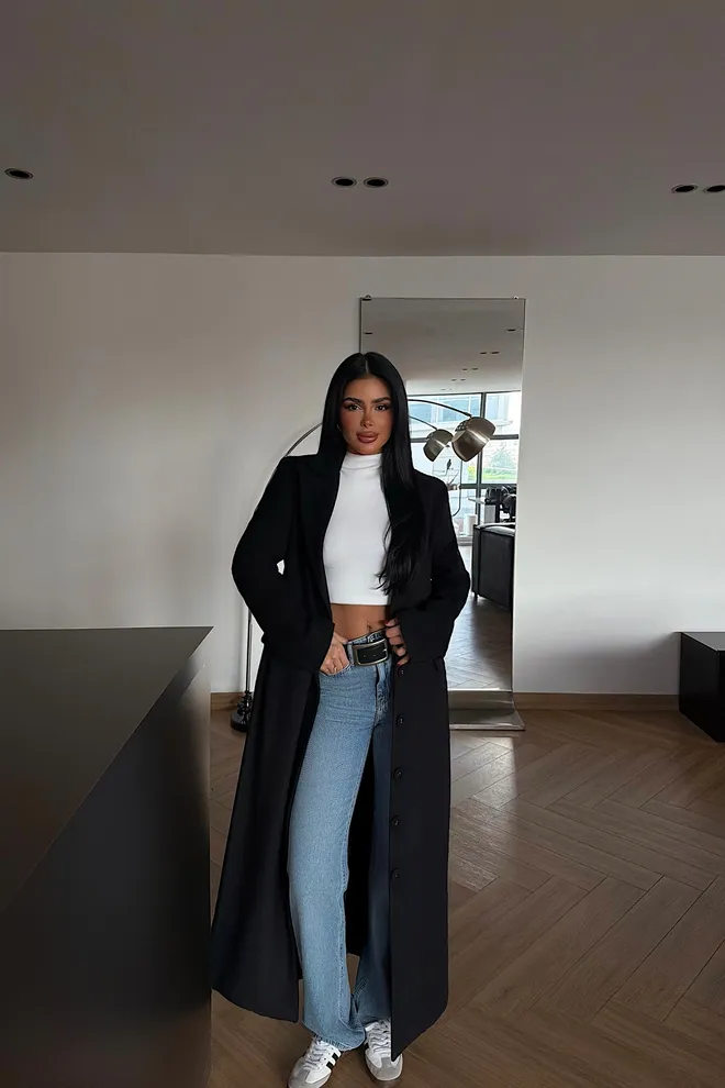 EYYO ATELIER Black Elegant Single Breasted Coat With Notched Collar Wholesale Clothing Casual