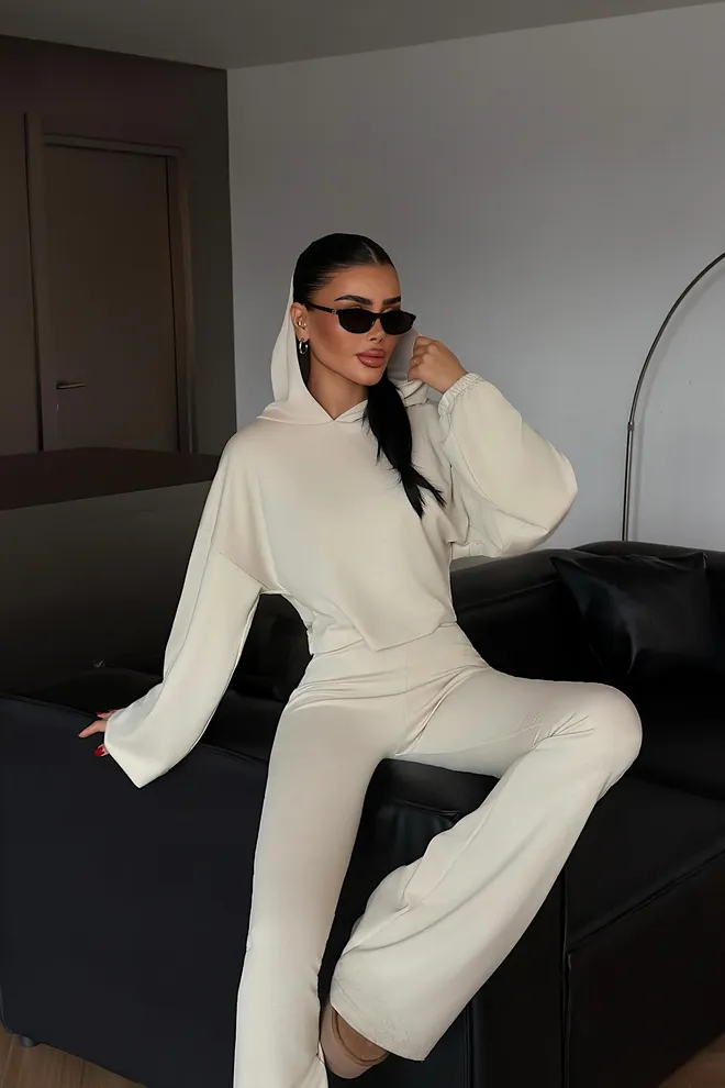 EYYO ATELIER Bej Gündelik Spor Giyim Sokak Tarzı Set Toptan Giyim Ev Hali