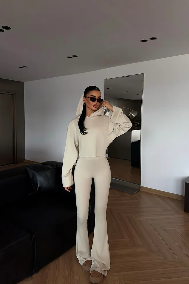 EYYO ATELIER Bej Gündelik Spor Giyim Sokak Tarzı Set Toptan Giyim 1