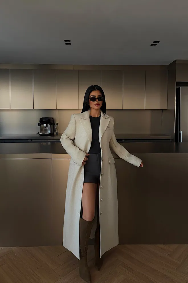 EYYO ATELIER Cappotto Beige Elegante Monopetto Slim Fit Abbigliamento all'ingrosso 1