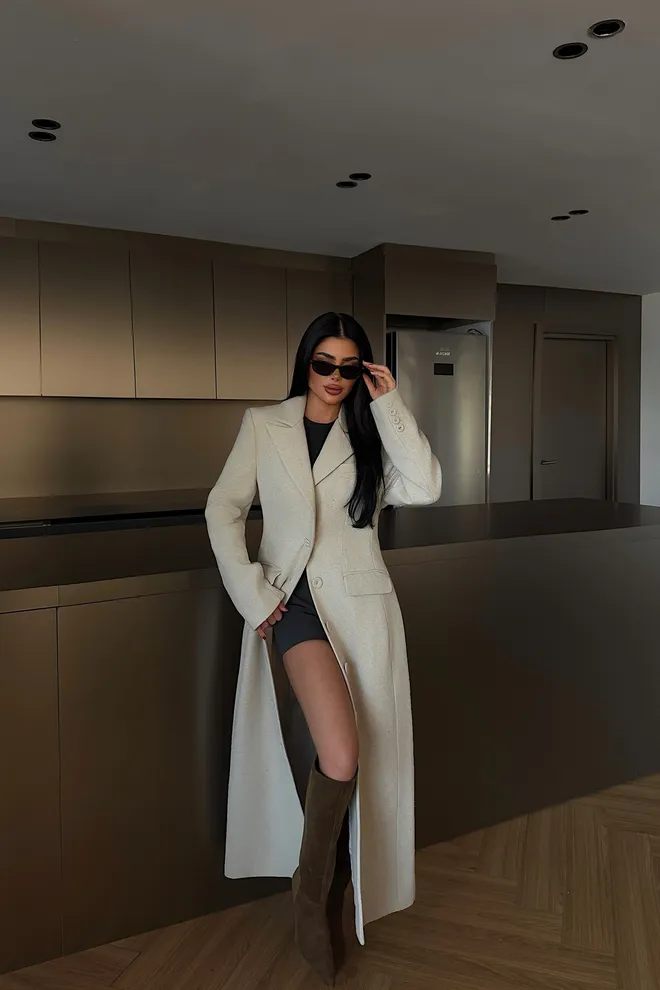 EYYO ATELIER Beige Elegant Single Breasted Slim Fit Coat Wholesale Clothing Casual