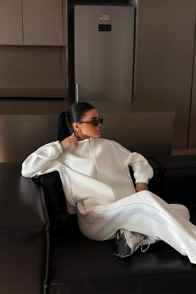 EYYO ATELIER Бели Трацксуит Сет Великих Димензија Са Затварачем Велепродаја одеће Неформалан