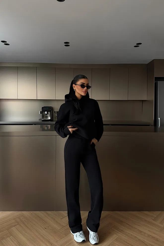 EYYO ATELIER Conjunto Preto Casual Esporte Roupa De Rua Roupas por atacado Casual