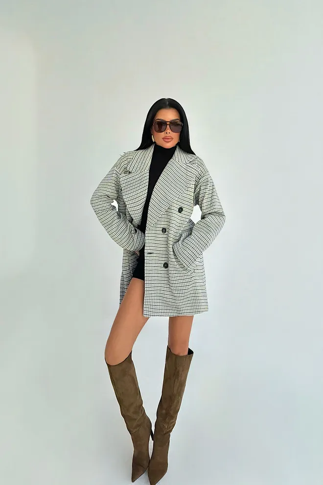 EYYO ATELIER Black Elegant Double Breasted Blazer Jacket Wholesale Clothing 1