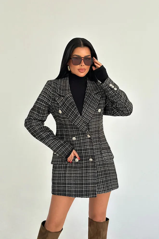 EYYO ATELIER السترة الرسمية السوداء مزدوجة الصدر ملابس بالجملة كلاسيكي