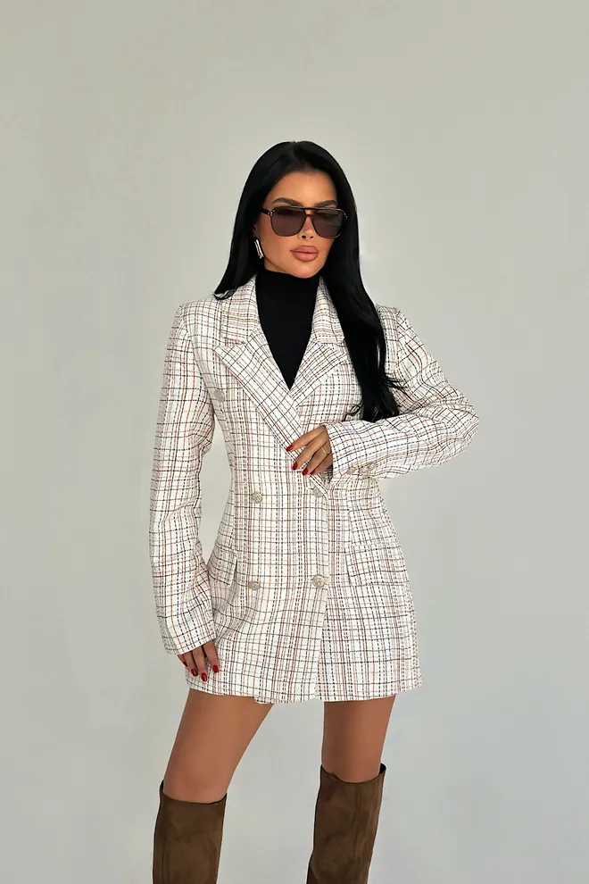 EYYO ATELIER Balta Dviejų Eilių Švarkas Švarkas Didmeninė prekyba drabužiais Vintažinis