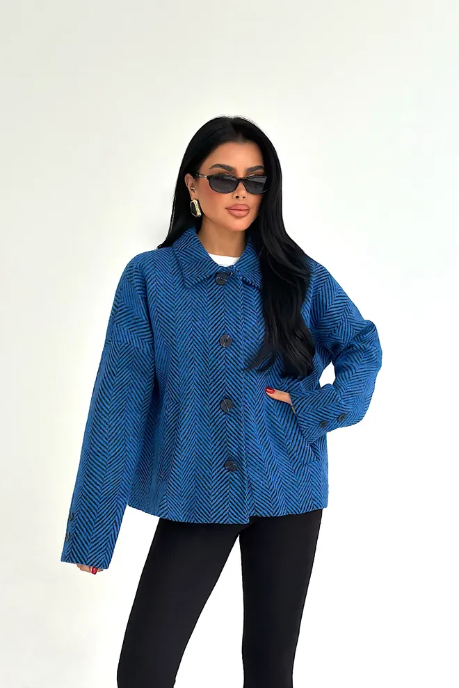 EYYO ATELIER Geacă Albastră Cămașă Peste Cu Model Os De Pește Îmbrăcăminte cu ridicata Casual