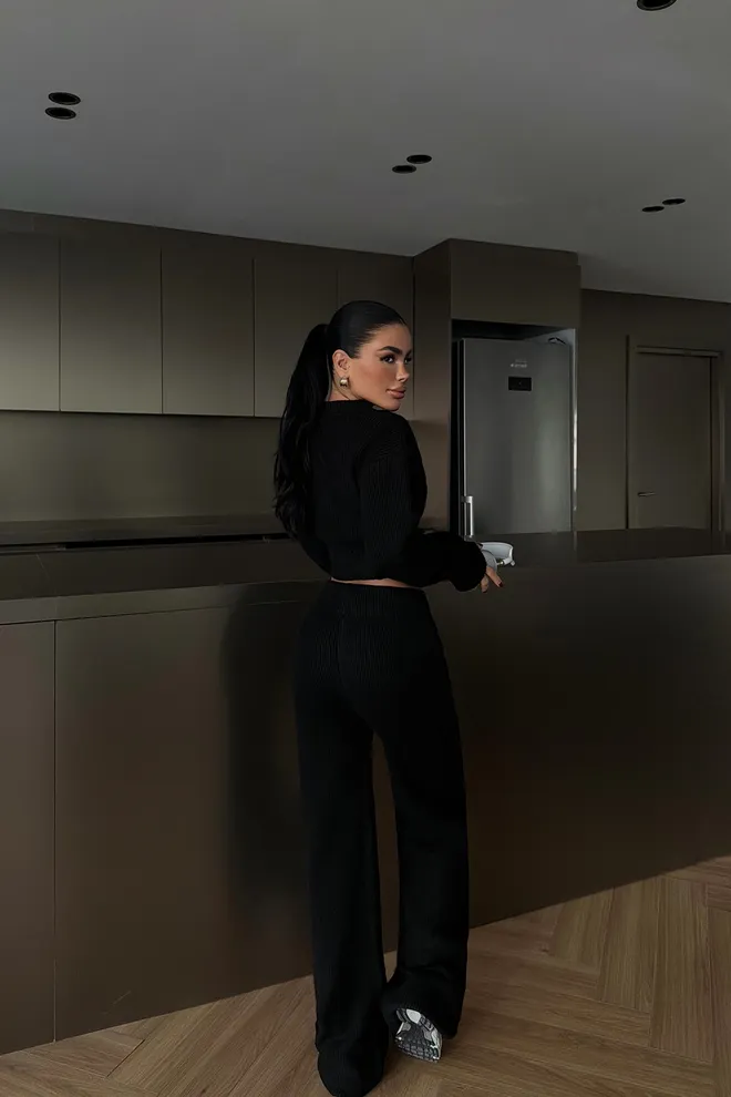 EYYO ATELIER Black Stylish Zip Up Palazzo Set Wholesale Clothing Spring