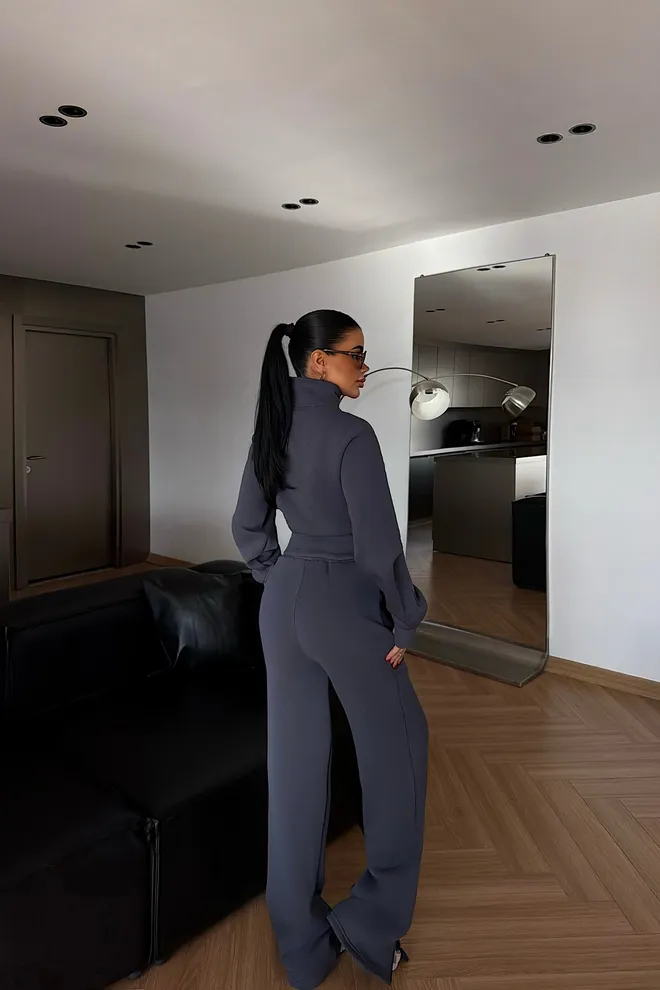 EYYO ATELIER Set Gri Gündelik Spor Giyim Sokak Tarzı Toptan Giyim Bahar