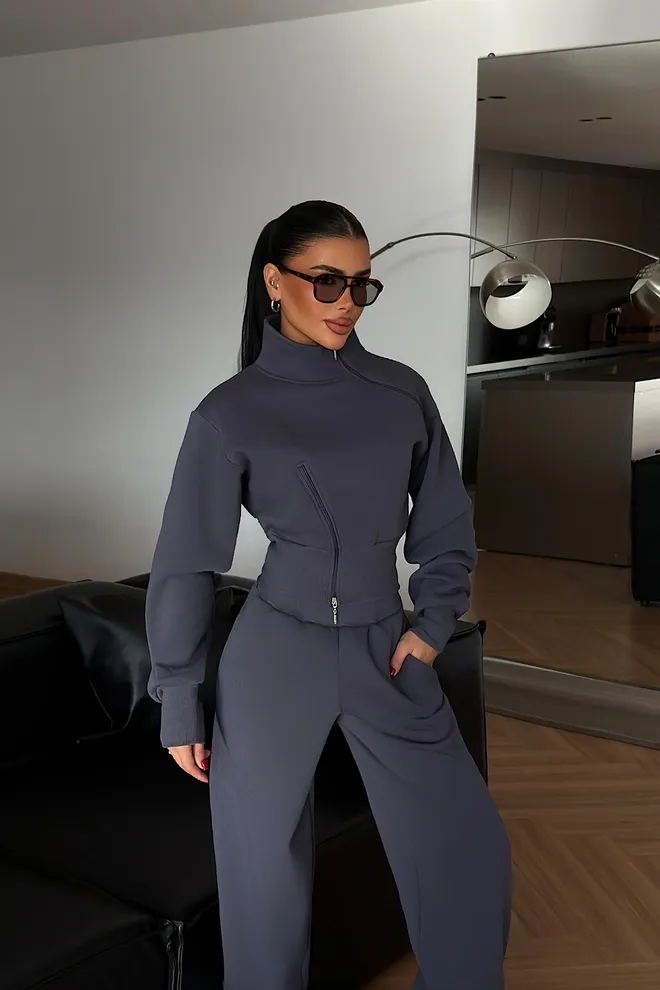 EYYO ATELIER Komplet Szary Casual Sportowy Odzież Uliczna Hurtowa sprzedaż odzieży Casual