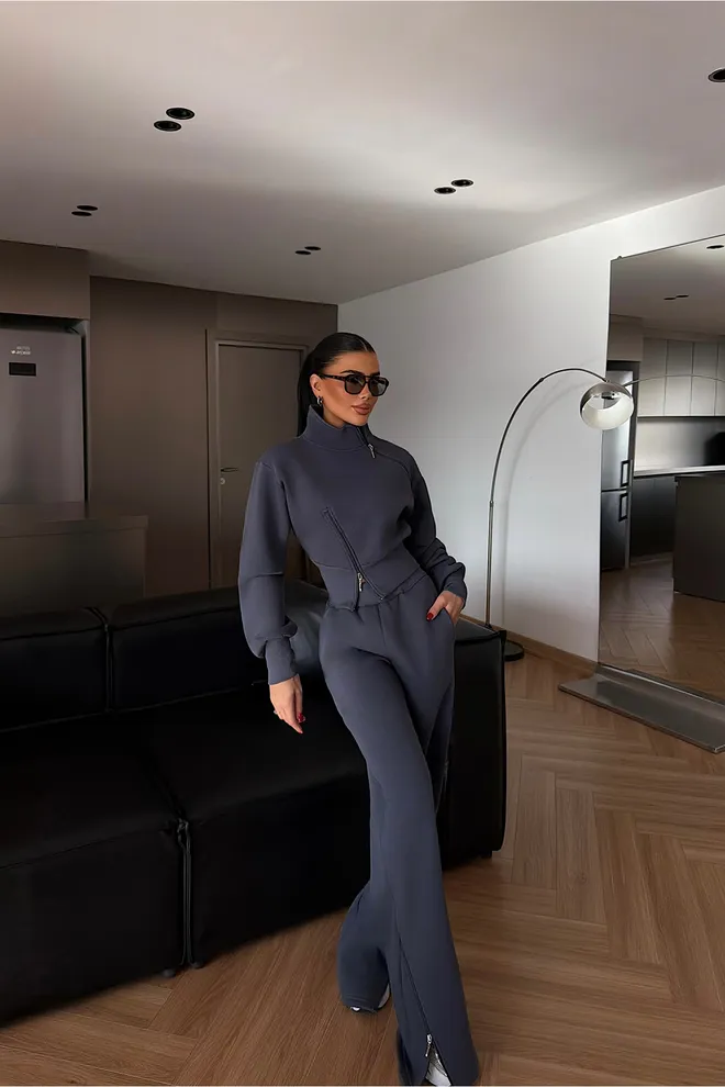 EYYO ATELIER Set Gri Gündelik Spor Giyim Sokak Tarzı Toptan Giyim 1