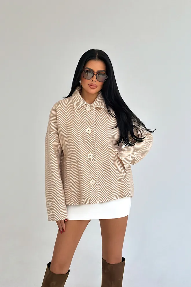 EYYO ATELIER Béžová Bunda Tričko S Rybiou Kosťou Veľkoobchod s oblečením Neformálny