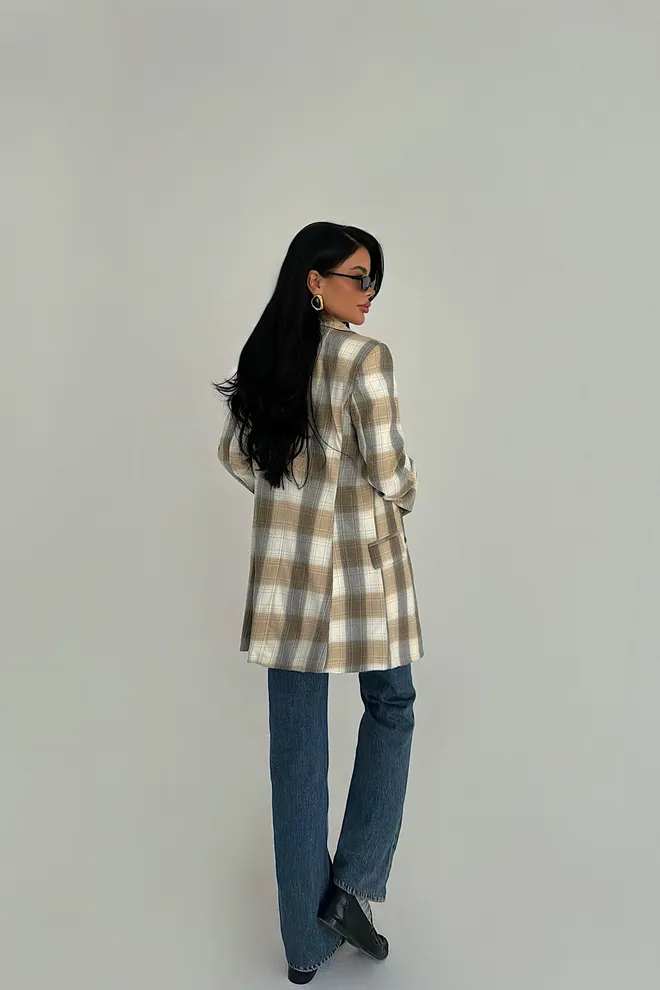 EYYO ATELIER Beige Double Breasted Blazer Jacket Wholesale Clothing Work