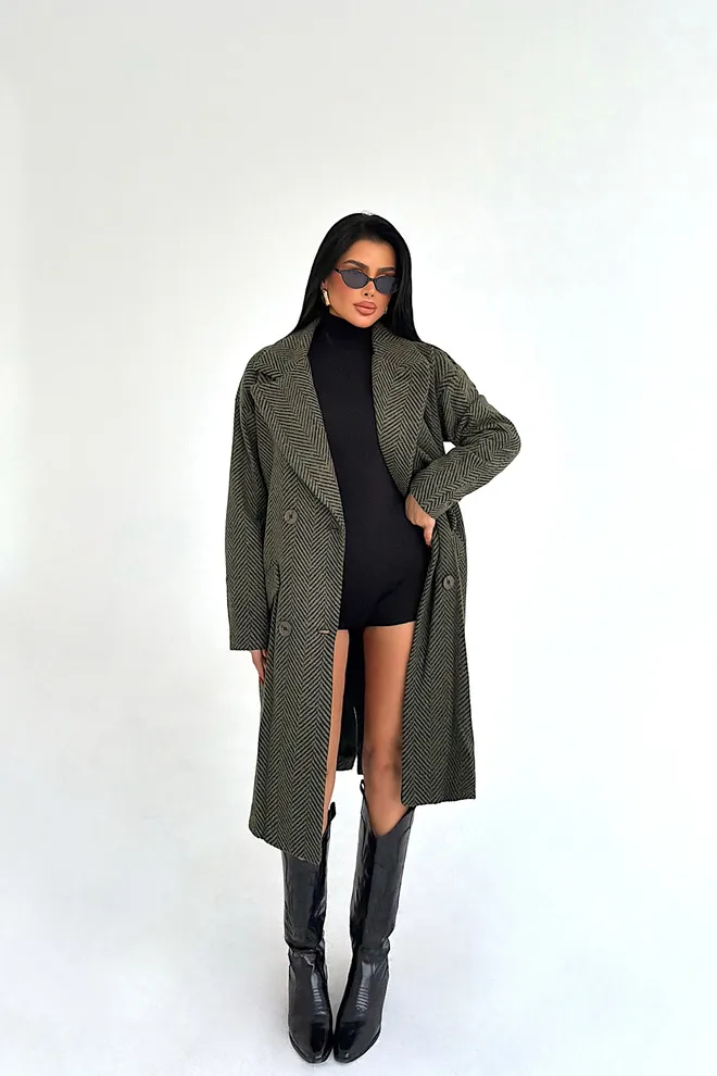 EYYO ATELIER Haină Elegantă Verde Cu Model Os De Pește Îmbrăcăminte cu ridicata Conservator