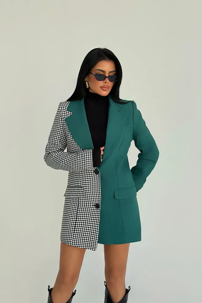 EYYO ATELIER Groene Formele Vintage Single Breasted Jas Groothandel Kleding Vintage