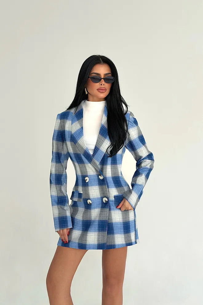 EYYO ATELIER Bleu Blazer À Double Boutonnière Blouson Vêtements en gros 1