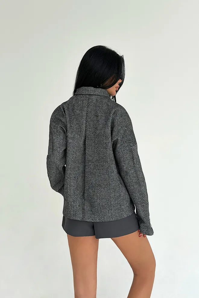 EYYO ATELIER Grey Overshirt Jacket With Herringbone Pattern Wholesale Clothing Lounge