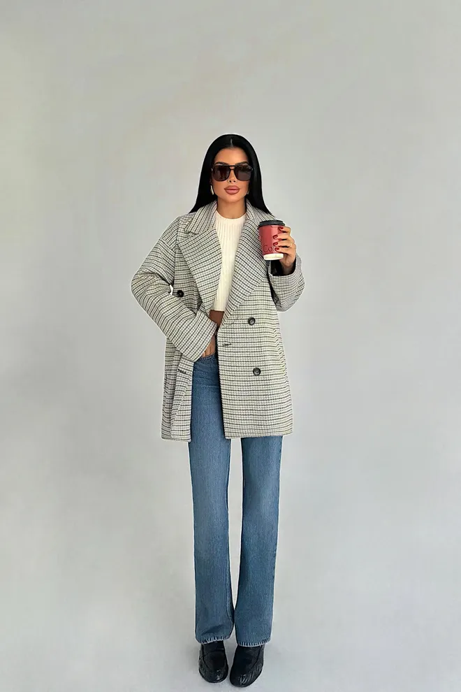 EYYO ATELIER Gri Çift Düğmeli Blazer Ceket Toptan Giyim Gündelik