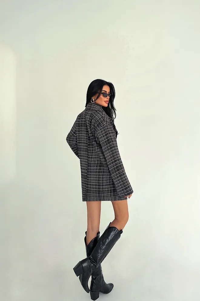 EYYO ATELIER Black Single Breasted Checkered Coat Wholesale Clothing Work