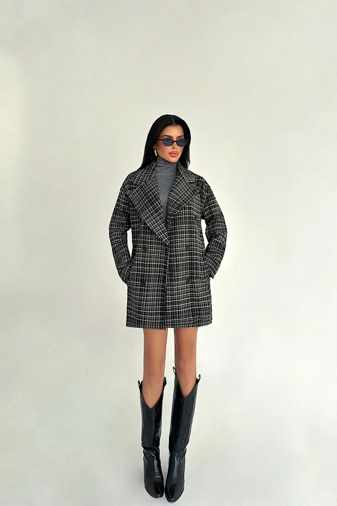 EYYO ATELIER Black Single Breasted Checkered Coat Wholesale Clothing 1