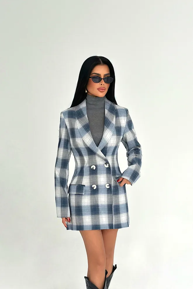 EYYO ATELIER Modrá Dvojradová Bunda Bunda Veľkoobchod s oblečením 1