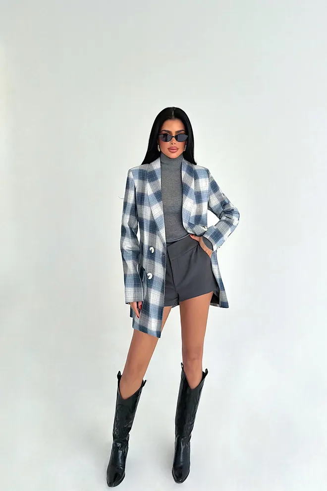 EYYO ATELIER Niebieski Marynarka Dwurzędowa Kurtka Hurtowa sprzedaż odzieży Klasyczny