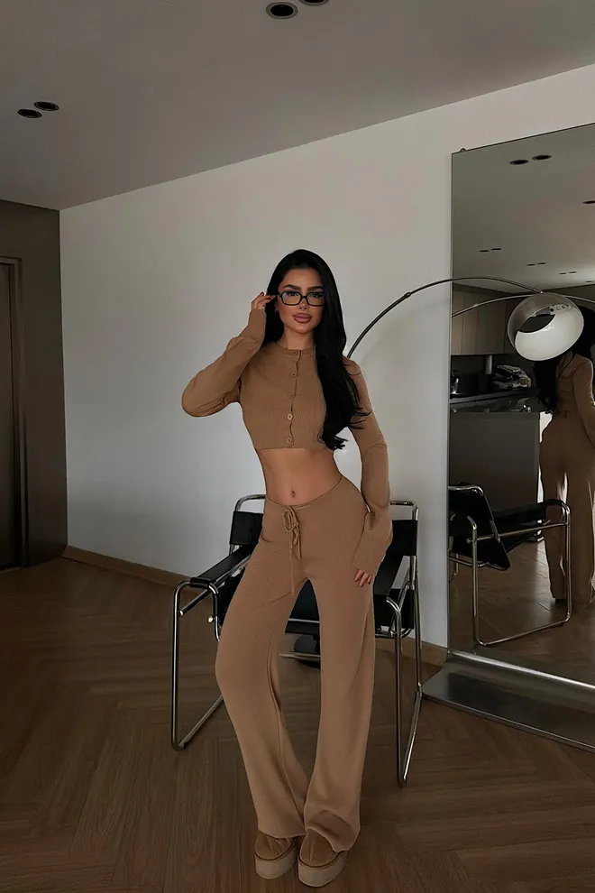 EYYO ATELIER Ensemble Brun Décontracté Élégant Vêtements en gros Décontracté