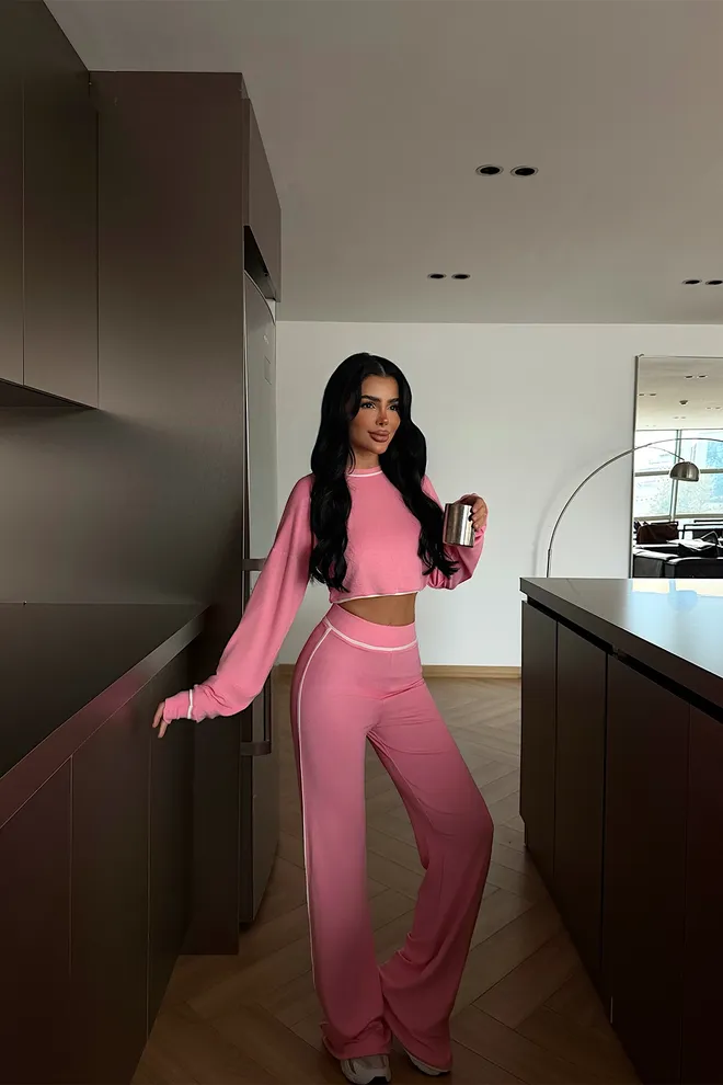 EYYO ATELIER Costum Roz Casual Sport Sexy Îmbrăcăminte cu ridicata Casual