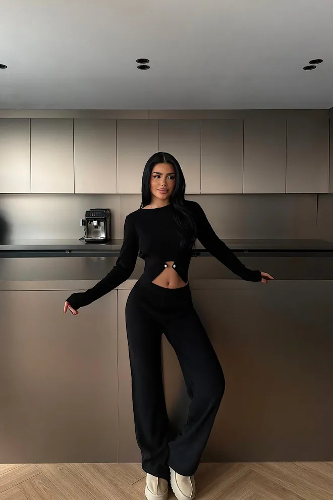 EYYO ATELIER Set Negru Elegant Sexy Casual Îmbrăcăminte cu ridicata Casual