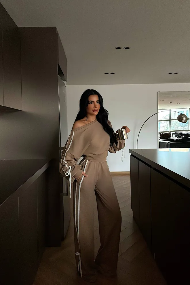 EYYO ATELIER Khaki Set Oversized Casual Sport Streetwear Wholesale Clothing Modest