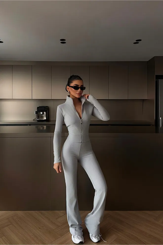 EYYO ATELIER Szary Casual Sportowy Seksowny Komplet Hurtowa sprzedaż odzieży Casual